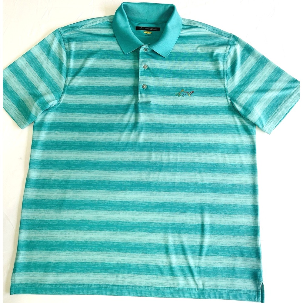 Greg Norman Men's Play Dry Polo Golf Collared Button Up Logo Green Stripe Large